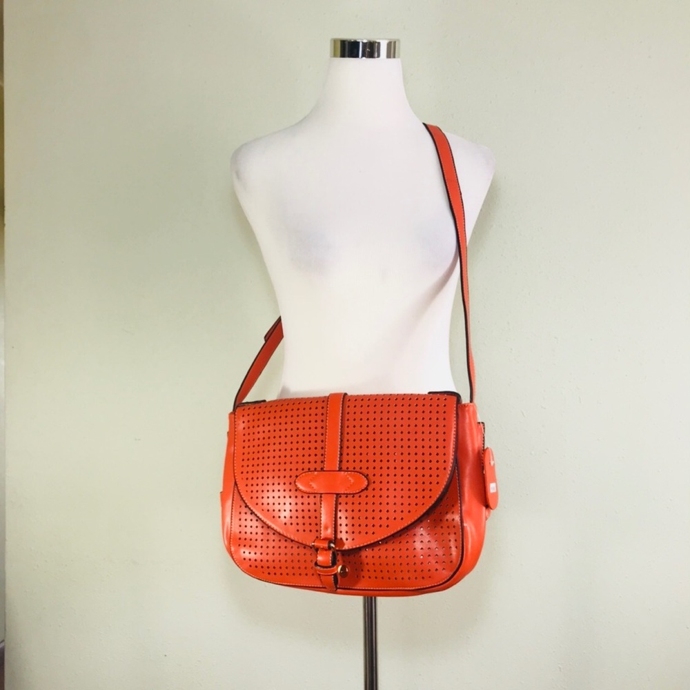 Orange crossbody bag with adjustable buckle strap